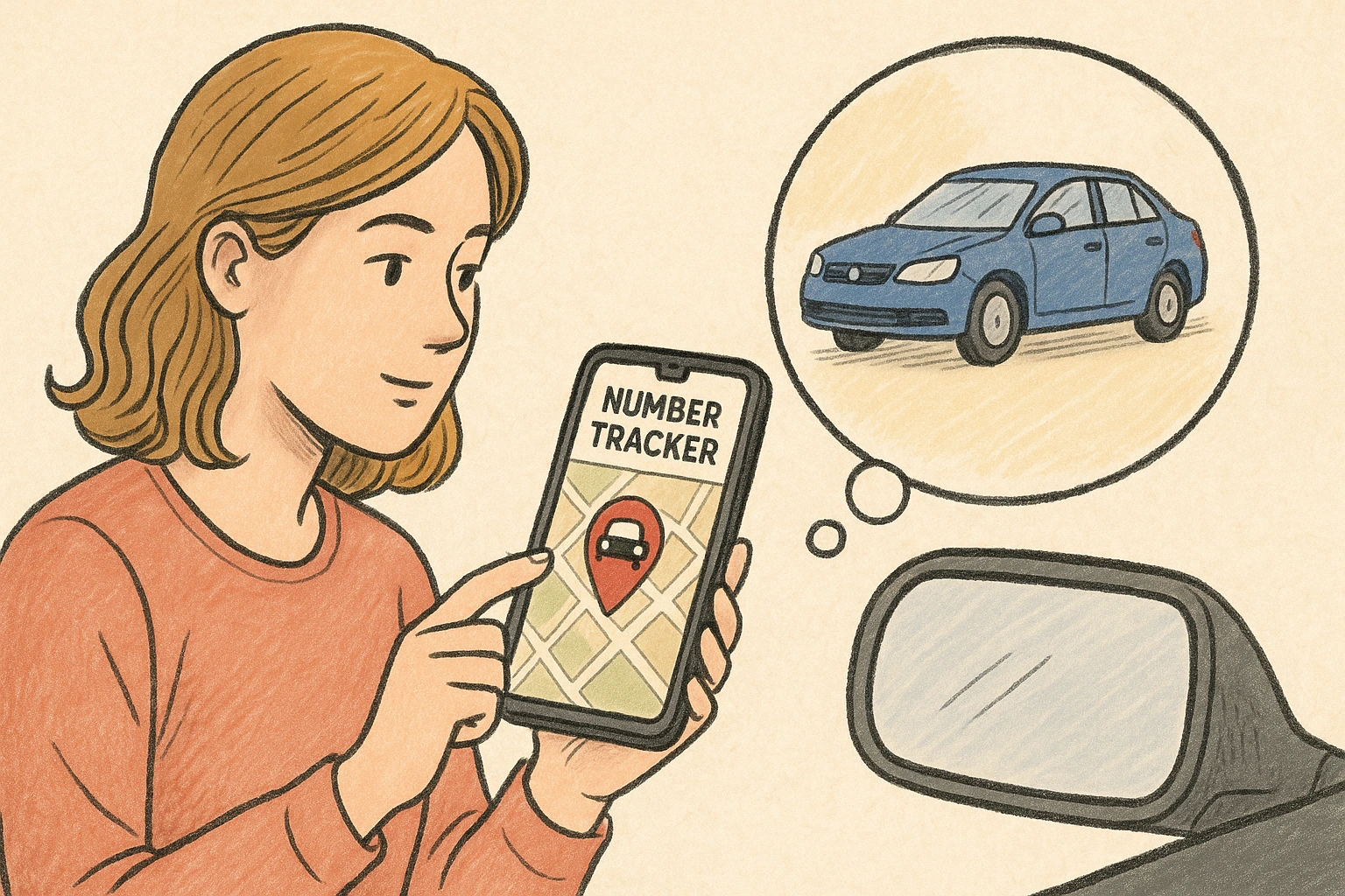 A woman safely checks her car’s location via Number Tracker